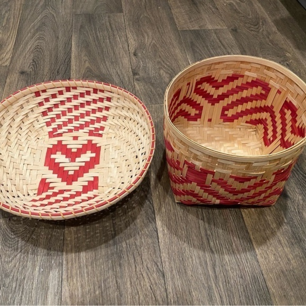 Handwoven Red and Tan Basket Set